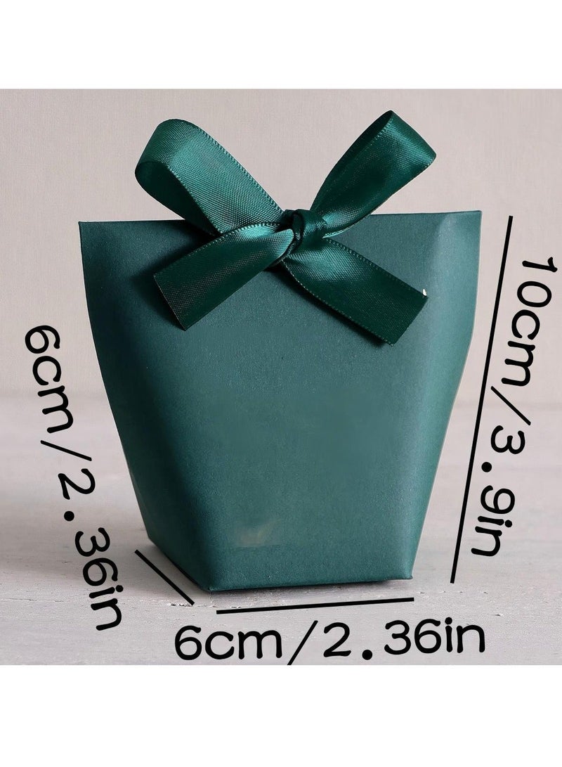 أومون 【30 قطعة】حقيبة هدايا صغيرة 3.9*2.36 بوصة - حقيبة هدايا حفلة حلوى مع شريط فيونك لرمضان والعيد (أخضر داكن) - Image 2